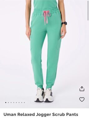 Figs Surgical Green Uman Relaxed Jogger Scrub Pants with Pink Drawcord